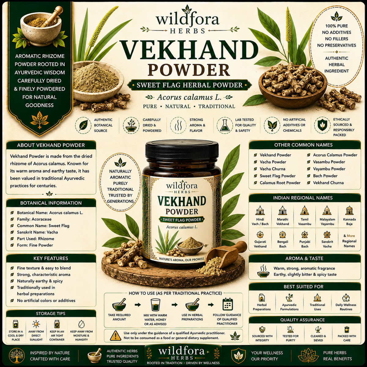 Vekhand Powder Acorus Calamus Sweet Flag Herbal Powder