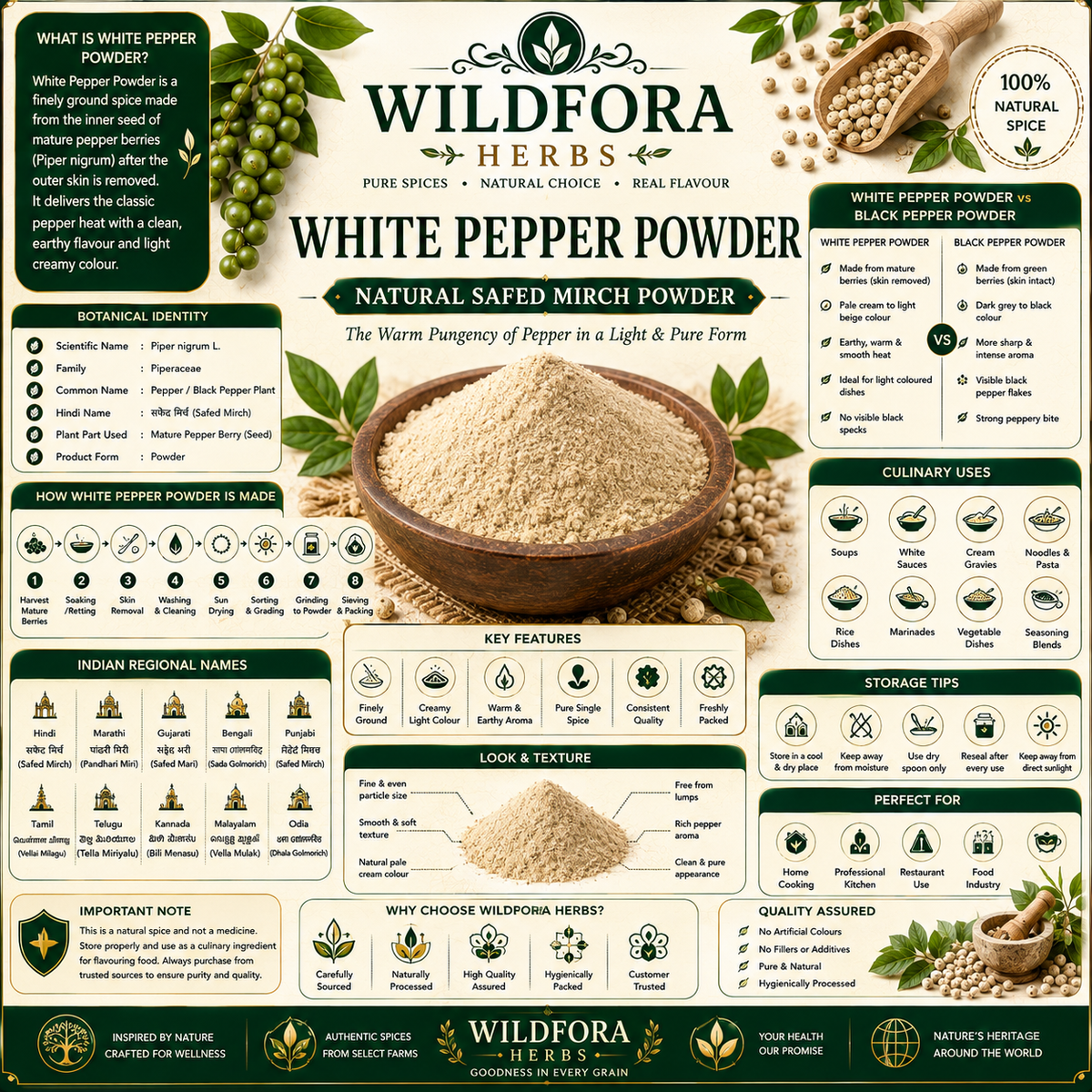 White Pepper Powder Piper Nigrum Natural Safed Mirch